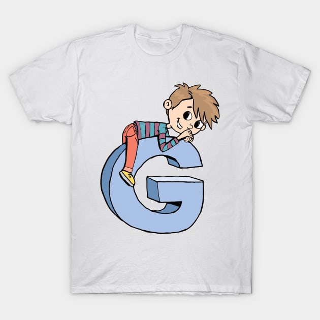 boy climbed up and lay down on the capital letter G T-Shirt by duxpavlic